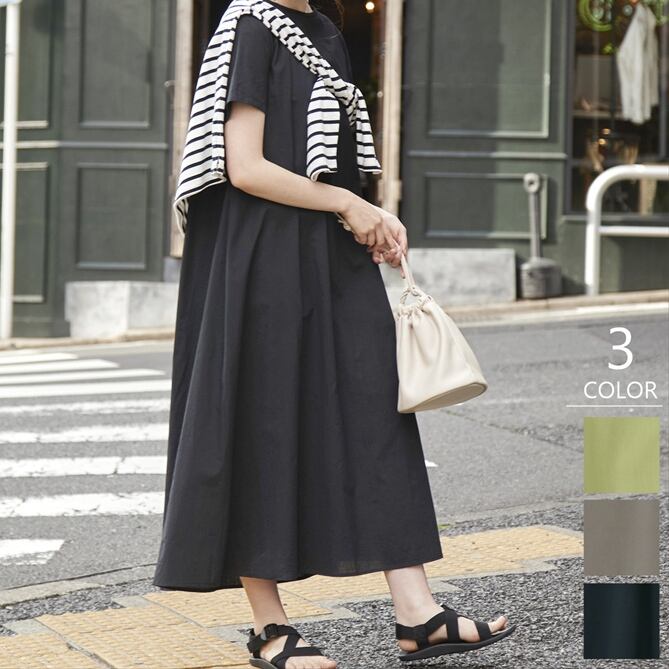 【大人のリラックススタイルに最適★コットンフレアマキシワンピース】コットンフレアマキシワンピース3カラー