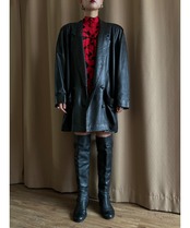 power shoulder black lamb leather jacket-4435-11