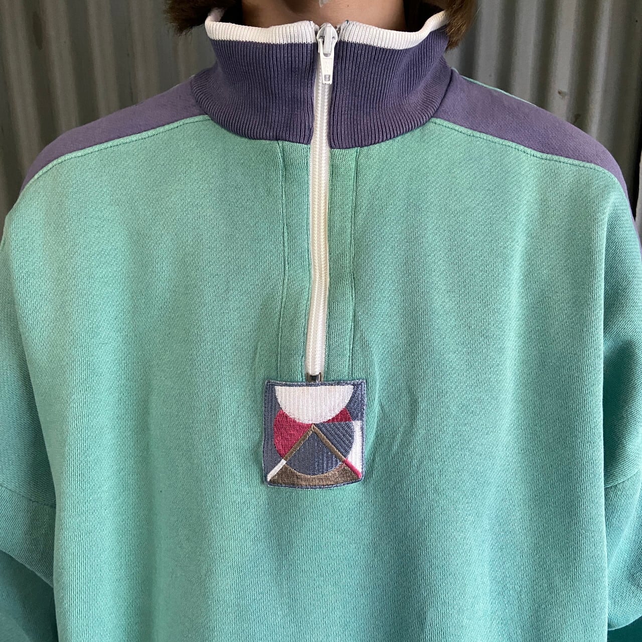 ハーフジップ スウェットシャツ メンズL 古着 トレーナー ミント