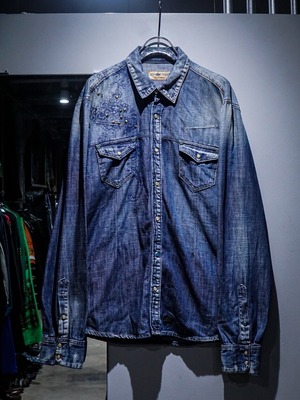 【add(C)vintage】Paisley Print × Studs Design Fade Denim Shirt