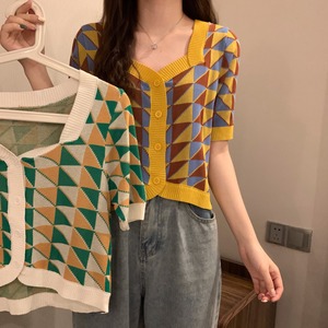 【韓国通販 dgo】v-neck square neck short cardigan 2colors（B0852）