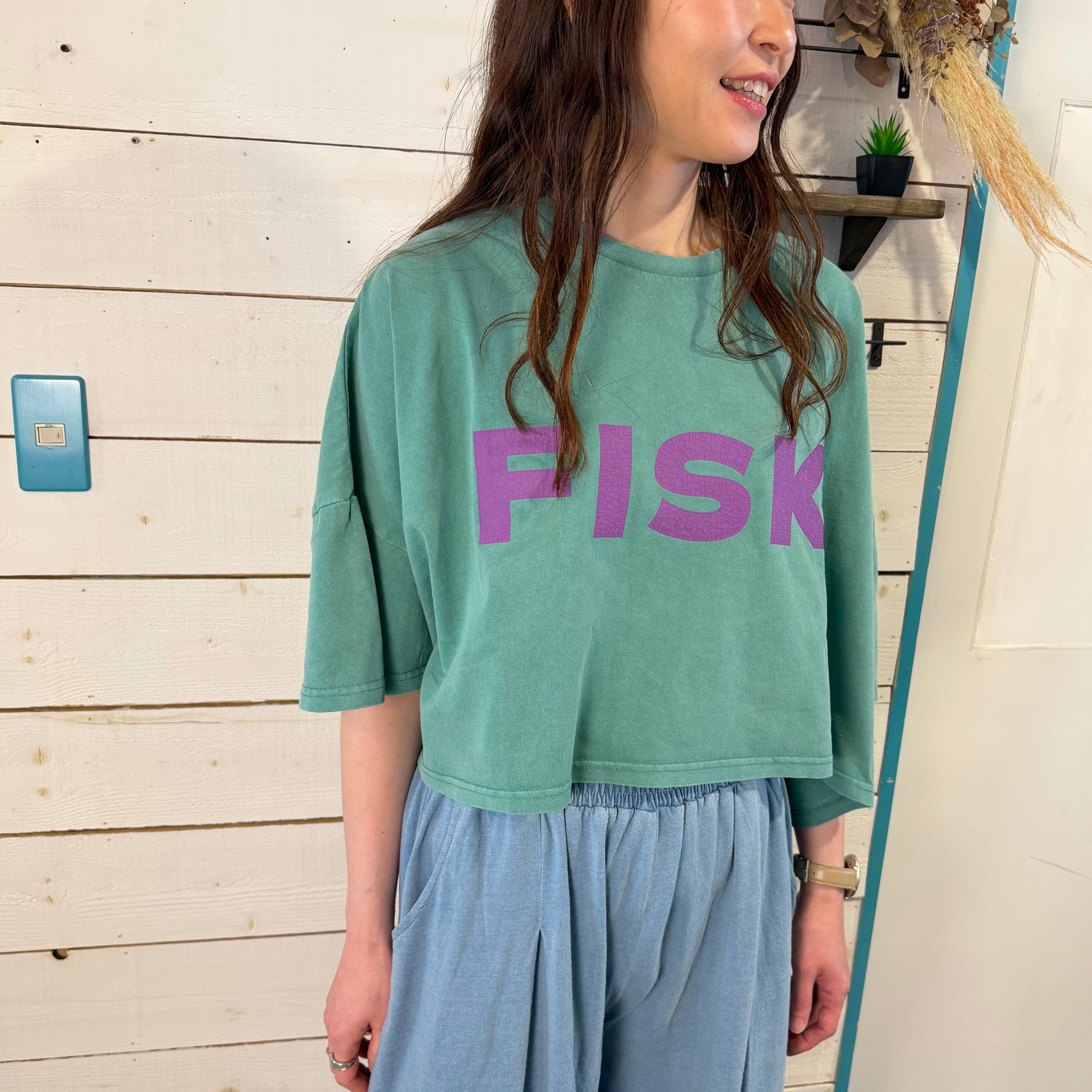 『People's』3010  天竺ピグメントボリュームTシャツ　短丈ワイドT