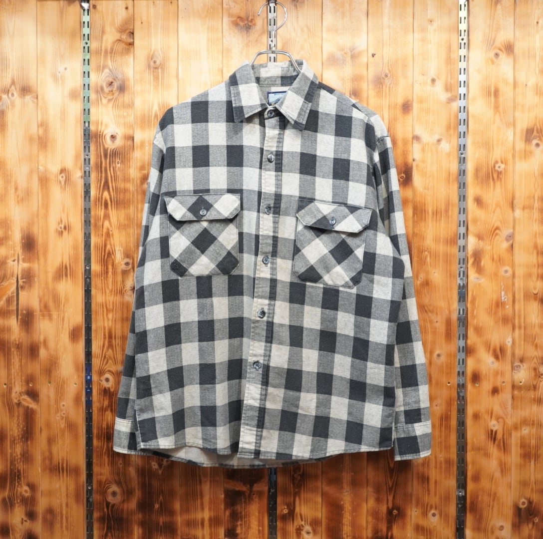 fieldmaster プリントネルシャツ グレー黒 M 15-15 1/2 usa製