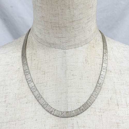 Vintage 925 Silver Textured Herringbone Snake Chain Necklace Made In Italy