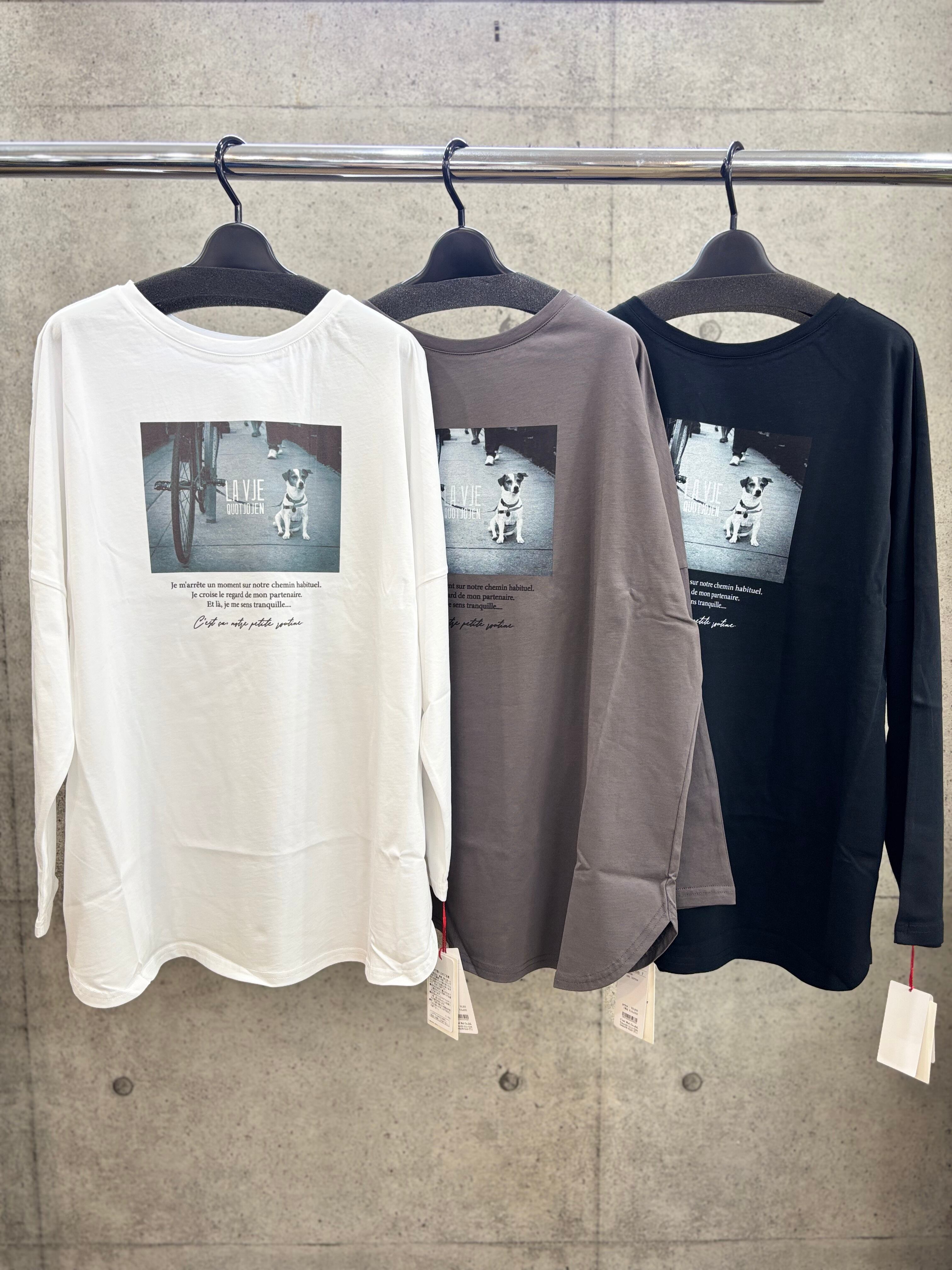 【送料無料】DigniteCollier(ディニテコリエ) 犬プリント2WAYTシャツ Dog ロンT ロンTee ロングTシャツ ラグラン ドルマン 手洗い可能 80256000