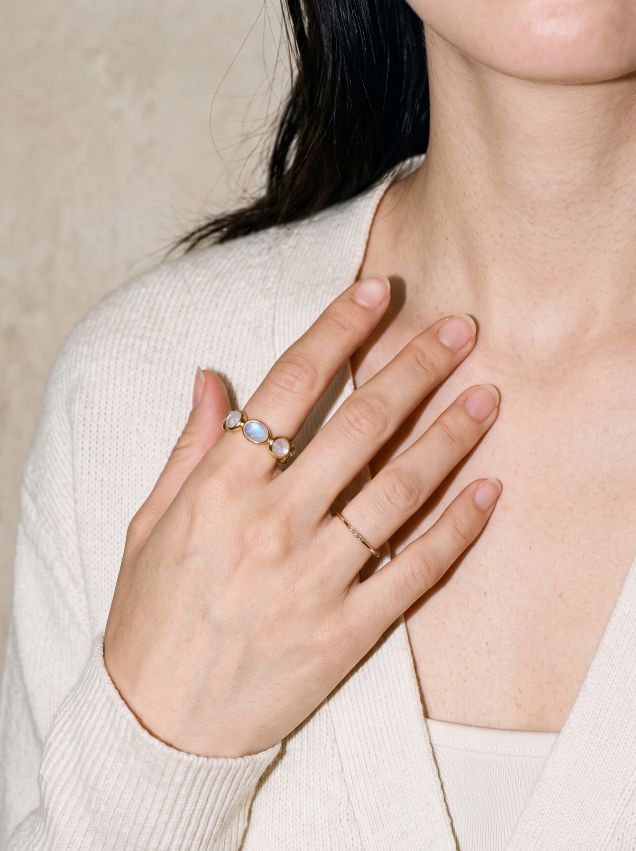 S925 RAINBOW MOON STONE ETERNITY RING