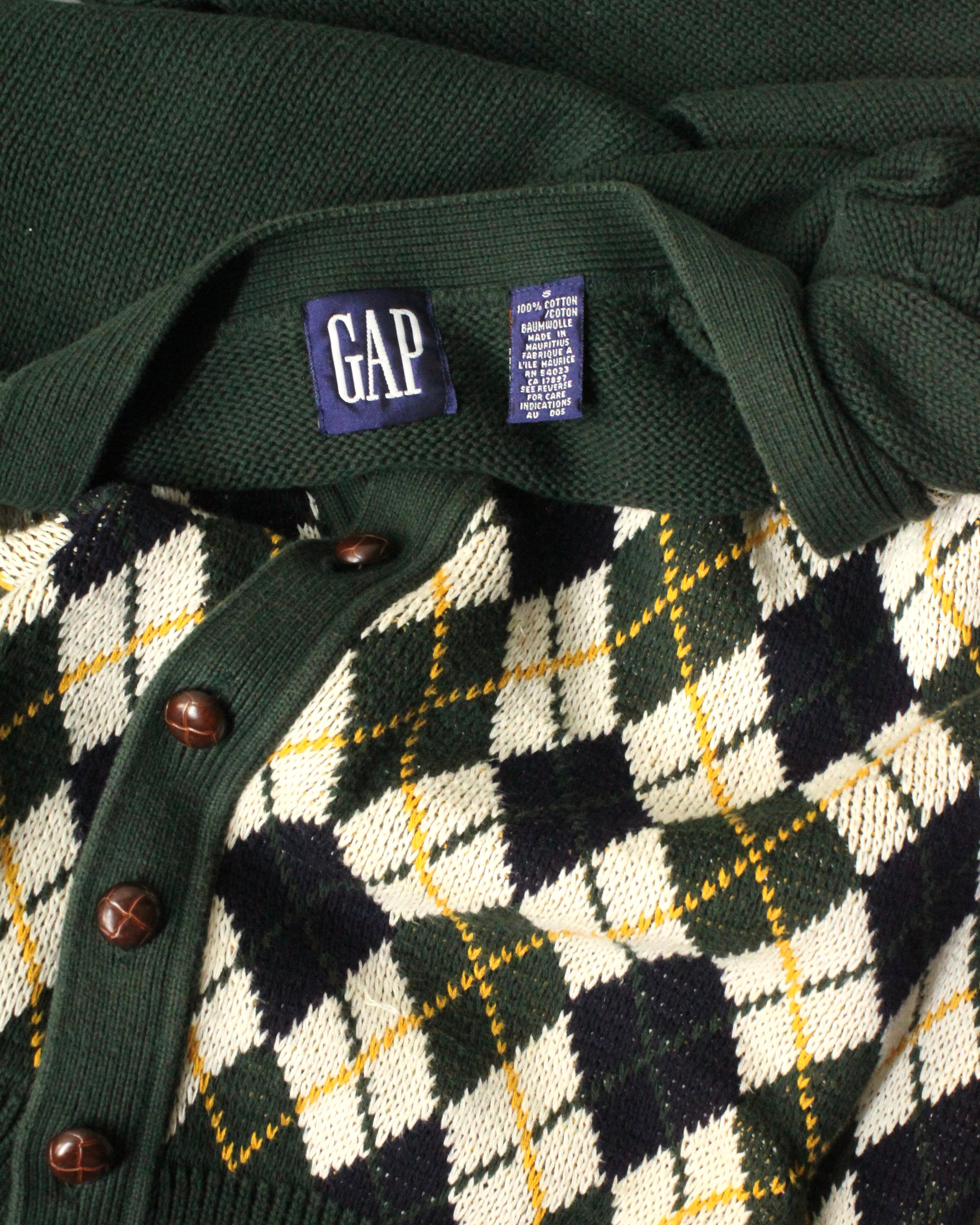 90s OLD GAP Argyle Pattern Cotton Knit Cardigan