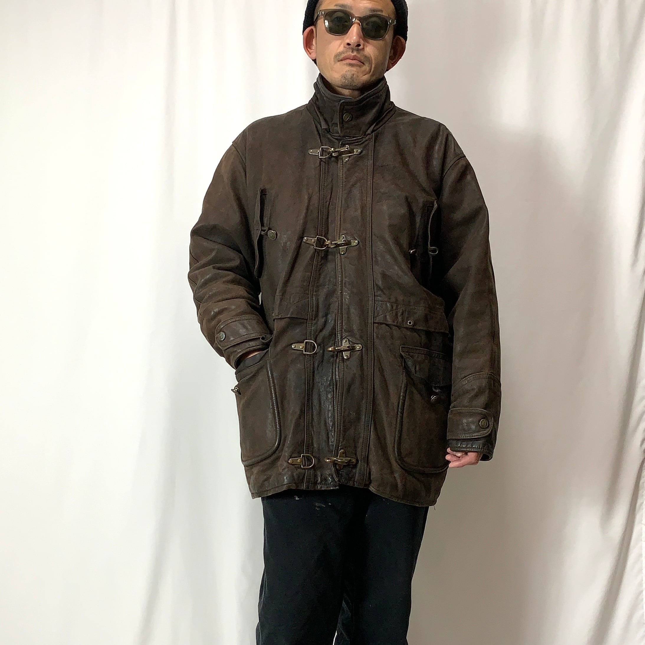 vintage old Italy 90s Fireman Leather Jacket レザーファイヤーマン