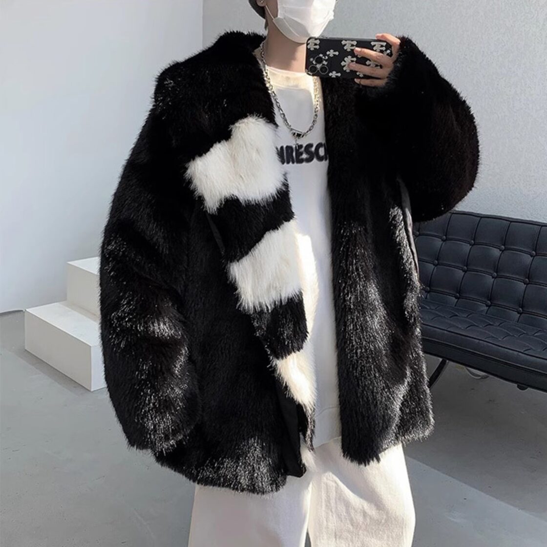毛皮コート ファーコート メンズ 厚手 アウター フォックス フェイク 