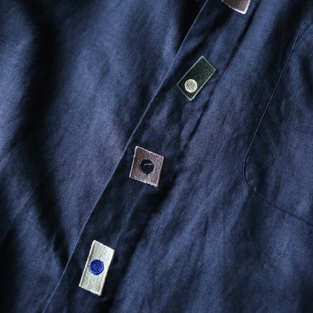 "刺繍" square in circle art design fry-front minimal mode shirt