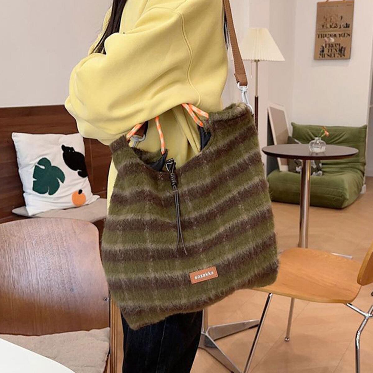 配色 トートバッグ 大容量 A4 レディース 秋冬 韓国 バッグ 軽量 大人 かわいい チェック柄 おしゃれ クラシック 手提げ 肩掛け ドローストリング 大人可愛い 大人女子