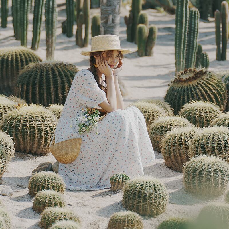 ワンピースフローラルドレス Vネックスリーブロングスカート スタンダードスタイルサマー レトロ 夏物 花柄 ドリームホーストラベル婦人服39109908491