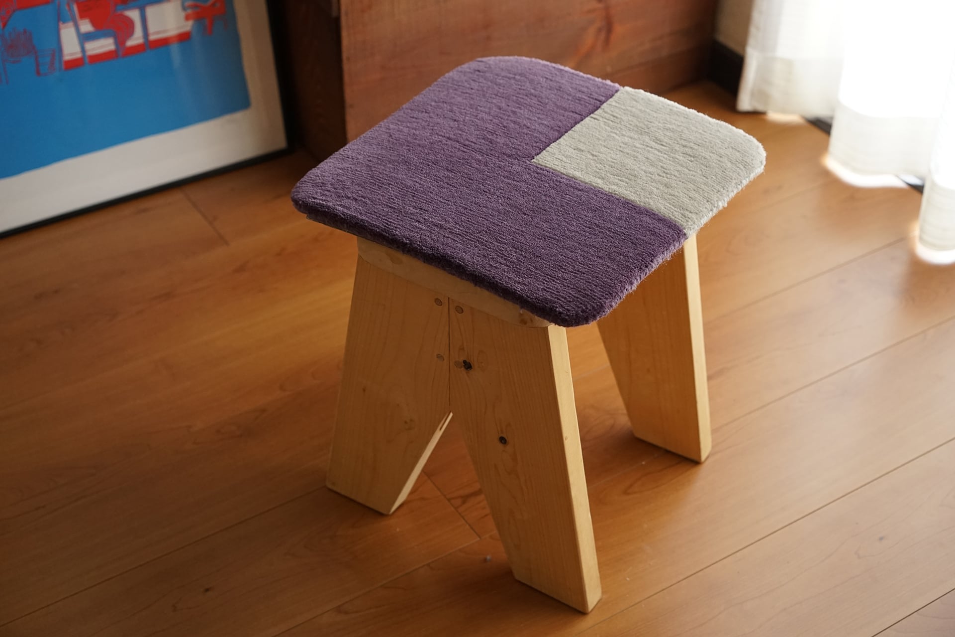 COLOR BLOCK a 1_チェアパッド_ウールラグ_手織り_紫