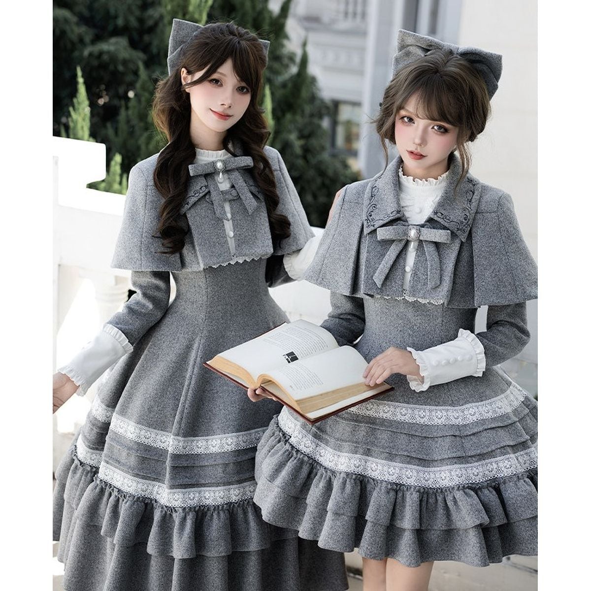 【p】アンティークビスクドール用のワンピース 令嬢風ケープ付クラシカルドールドレス：ワンピースのみ | Maiden's Rêve