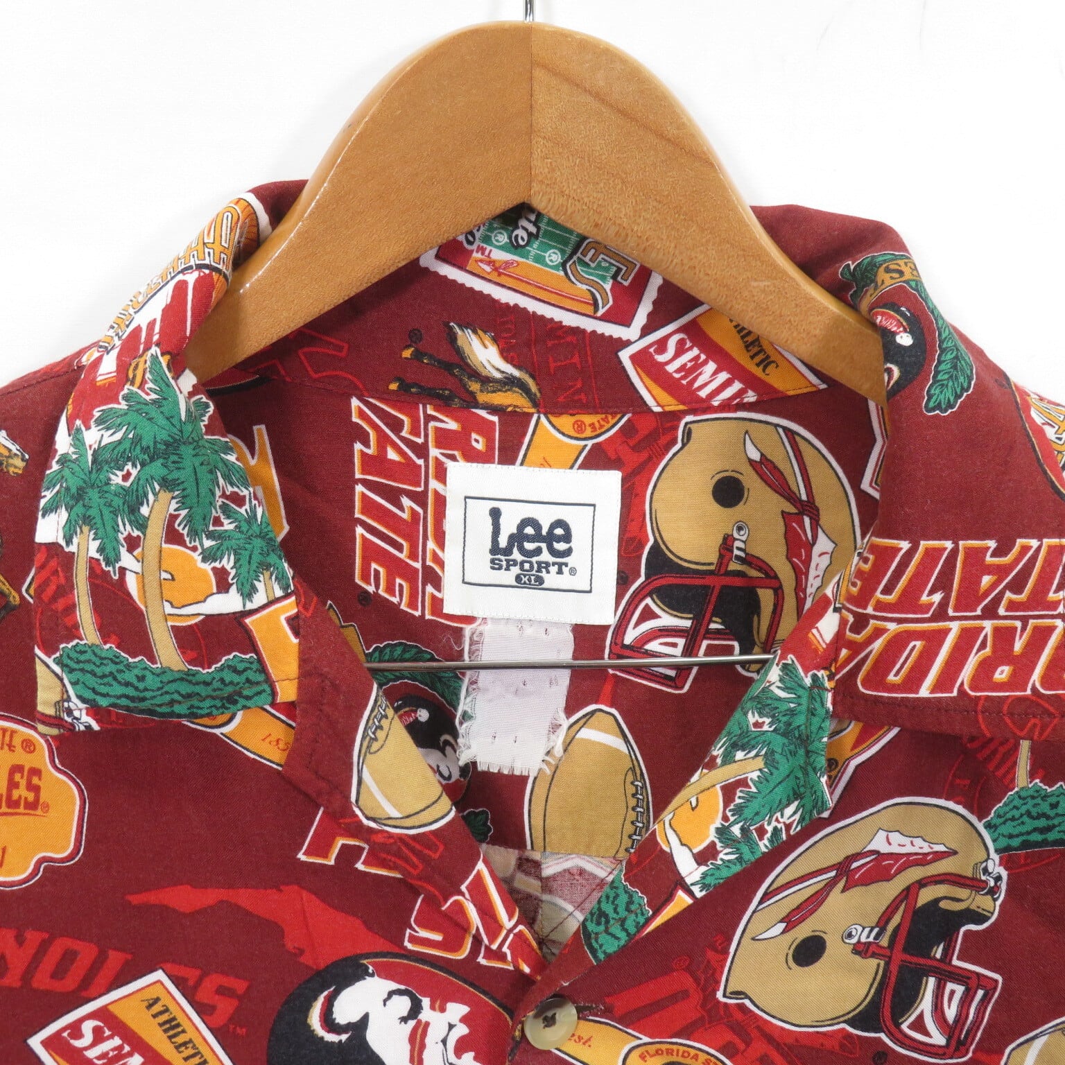 アメリ　ハワイカレッジトップス 90s SEMINOLES カレッジ アメフト アロハシャツ sizeXL/LEE SPORT 0702