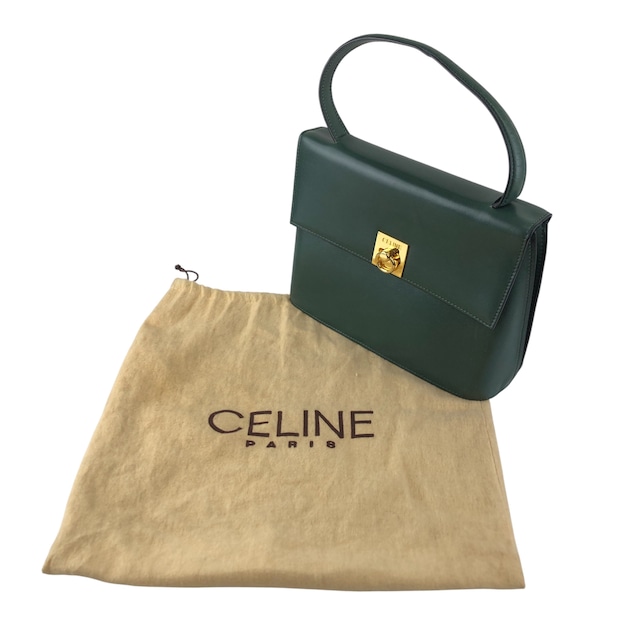 CELINE セリーヌ ハンドバッグ ダークグリーン ガンチーニ レザー vintage ヴィンテージ オールド sxajh2