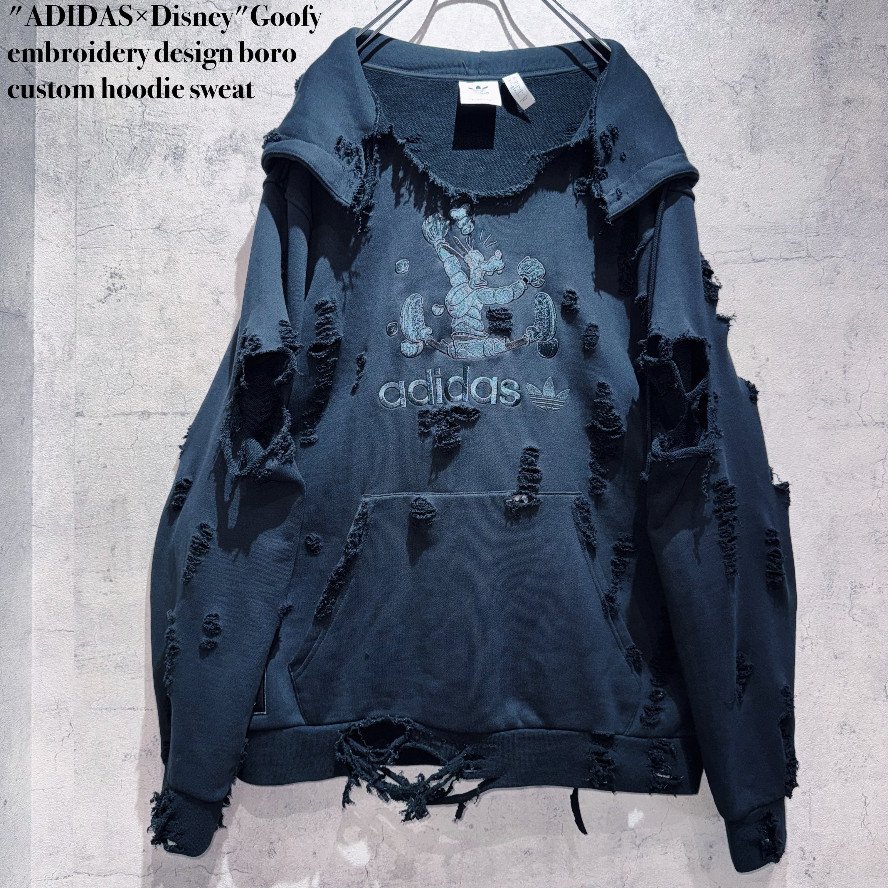"ADIDAS×Disney"Goofy embroidery design boro custom hoodie sweat