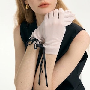 ribbon mulberry silk gloves(6color)<a3385>