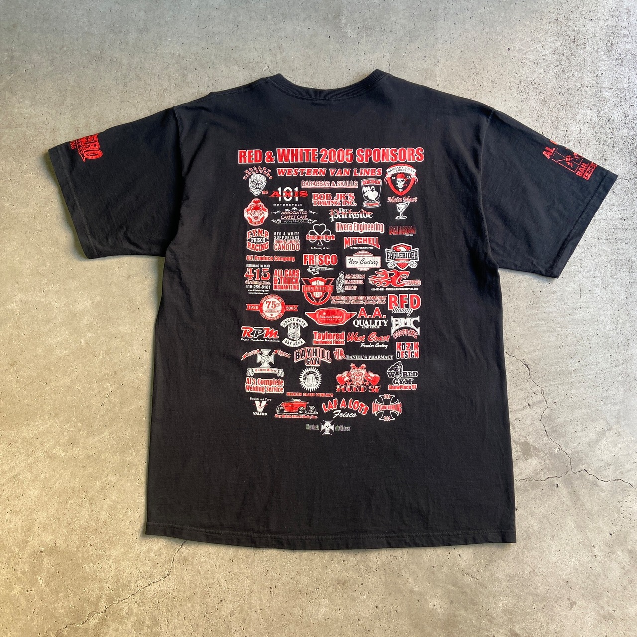 00年代 POKER RUN ”RED WHITE 2005”ドクロ 両面プリント Tシャツ 