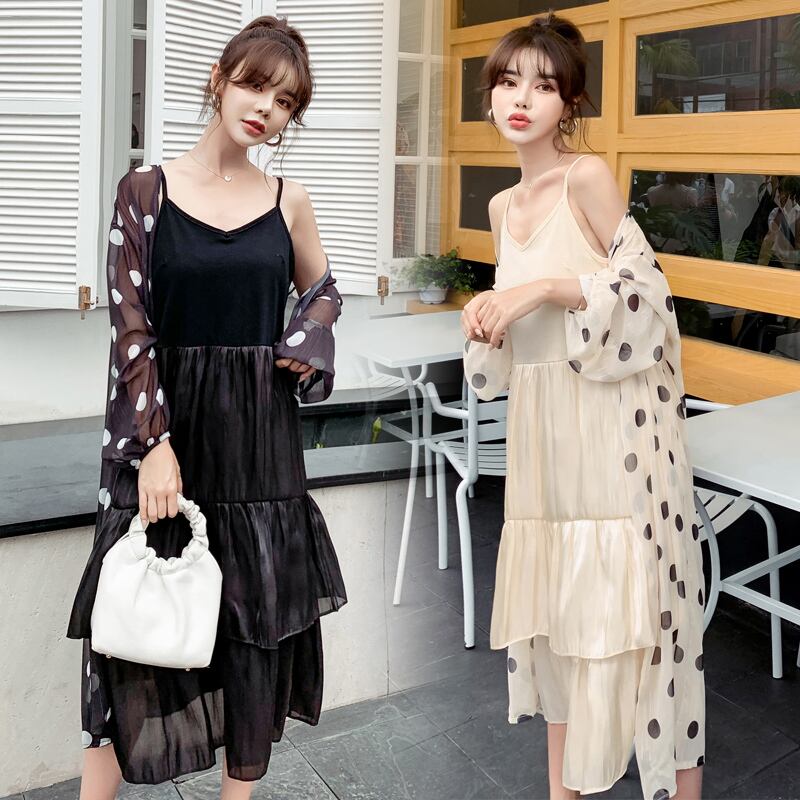 【新作】【送料無料】 00930＃マタニティ服春秋シフォン長袖イージーマッチングケーキツーピースドレス妊婦ママドレス ロング スプリング 春物 オータム 秋物 AL expec396727931822