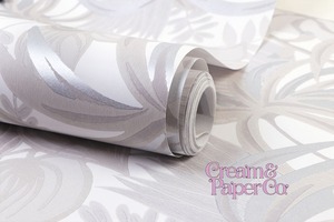 ムーンライトグレー × シルバー Rainforest leaf botanical　FL1-778903MT for DIY 53㎝×10m リピート64㎝