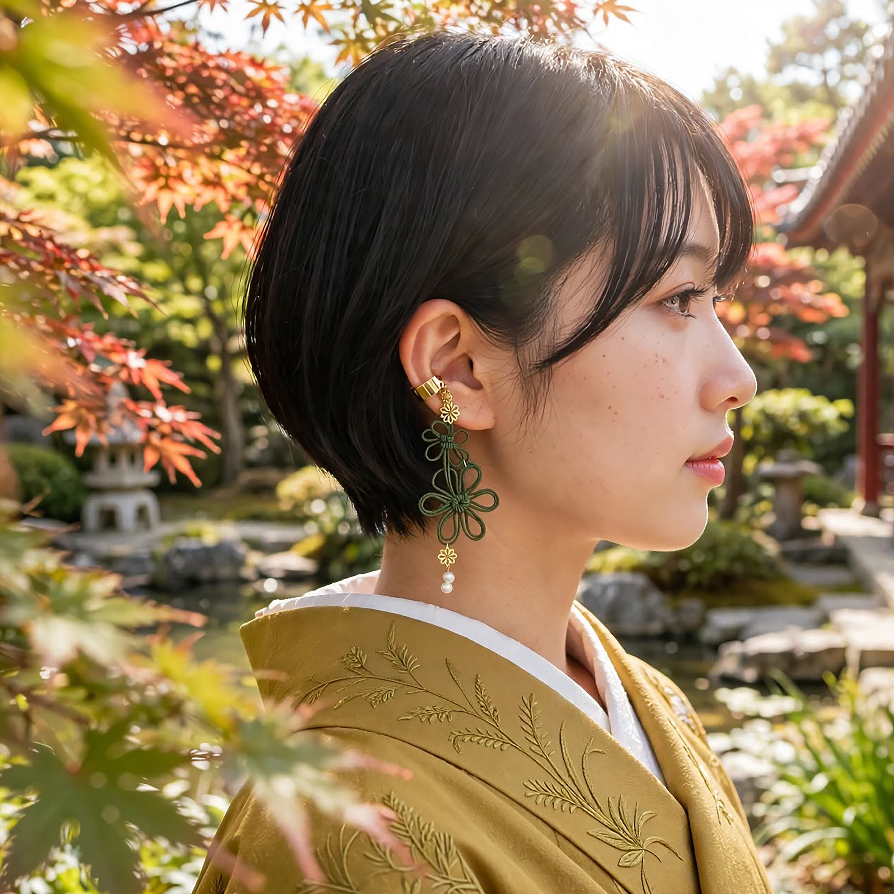 飾り結びかたっぽイヤーカフ「ココチバランス・和」【軽量】浴衣・着物・普段使いに。