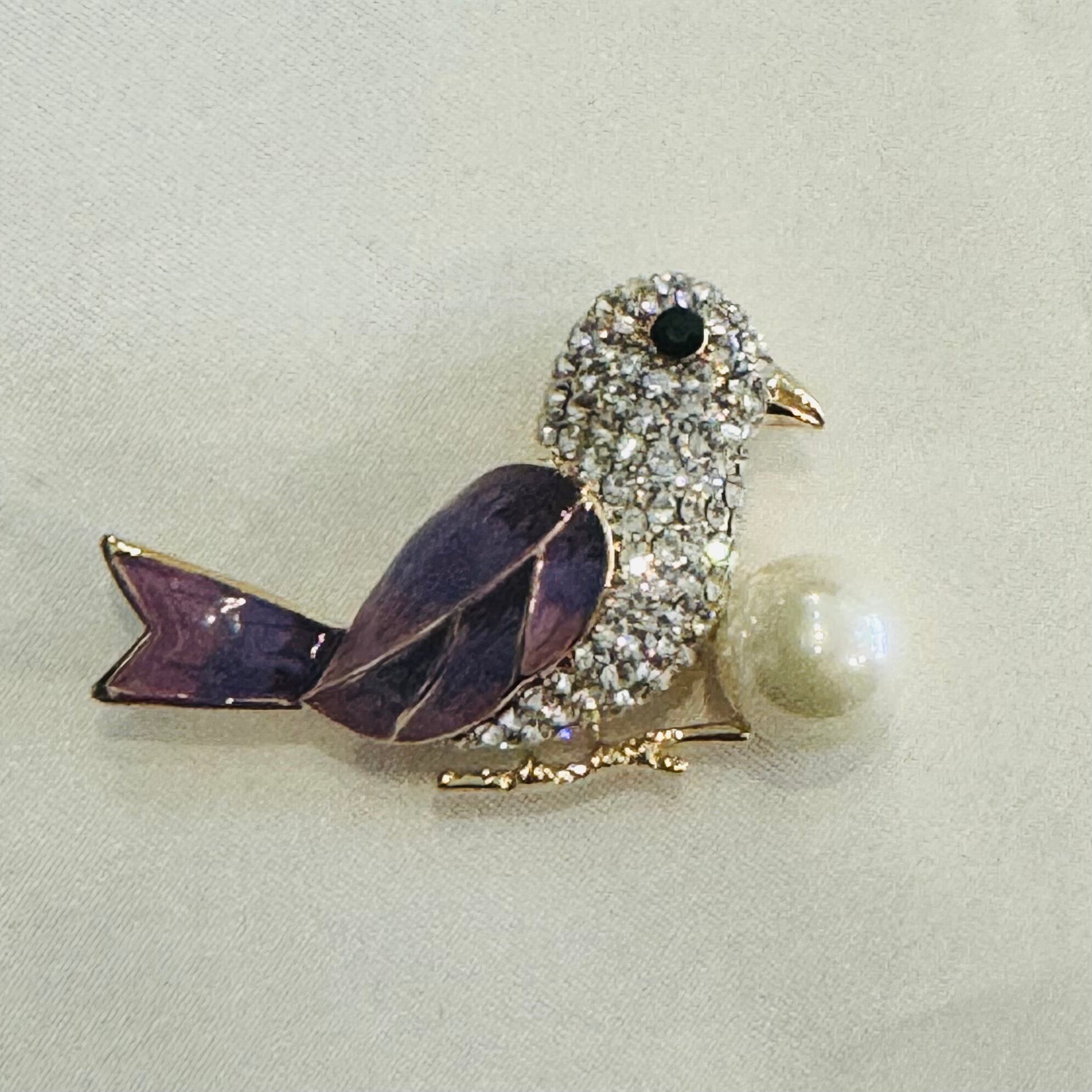 七宝×ストーンの小さなアートブローチ: PURPLE DOVE