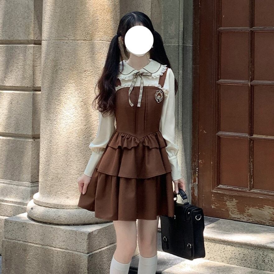 森ガール フレンチガーリー セットアップ 学園風 量産型 バックリボン