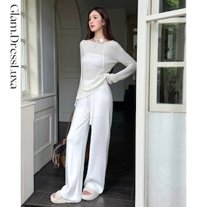 センターシーム Knit Wide Pants/4color_P414