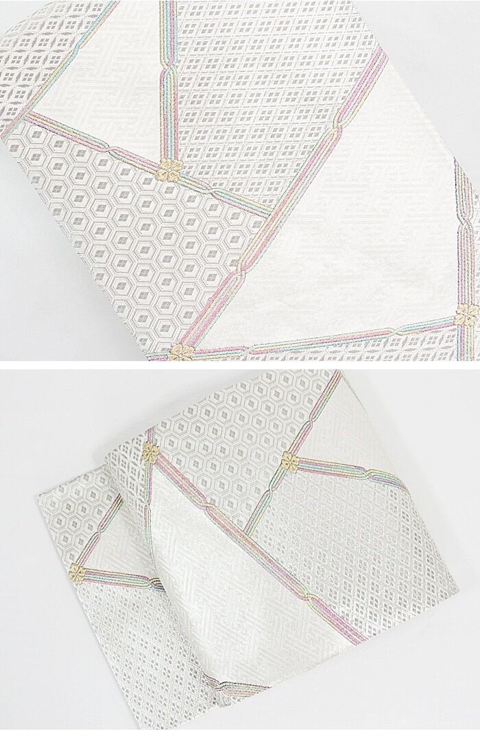 全3色/黒/赤/ベージュ 未使用 錦 袋帯 虹裂取りに紋尽くし☆シルバー