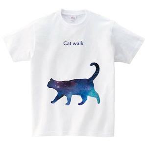 猫の散歩 Tシャツ メンズ レディース 半袖 宇宙 シンプル ゆったり おしゃれ トップス 白 30代 40代 ペアルック プレゼント 大きいサイズ 綿100% 160 S M L XL