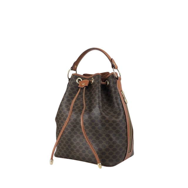 CELINE セリーヌ マカダム ショルダーバッグ ブラウン PVC レザー 2way 巾着 vintage ヴィンテージ オールド ifb2i4