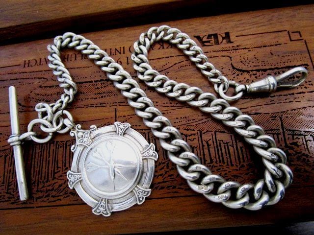 1880年代 英国 純銀シールフォブ 懐中時計鎖チェーン アンティーク