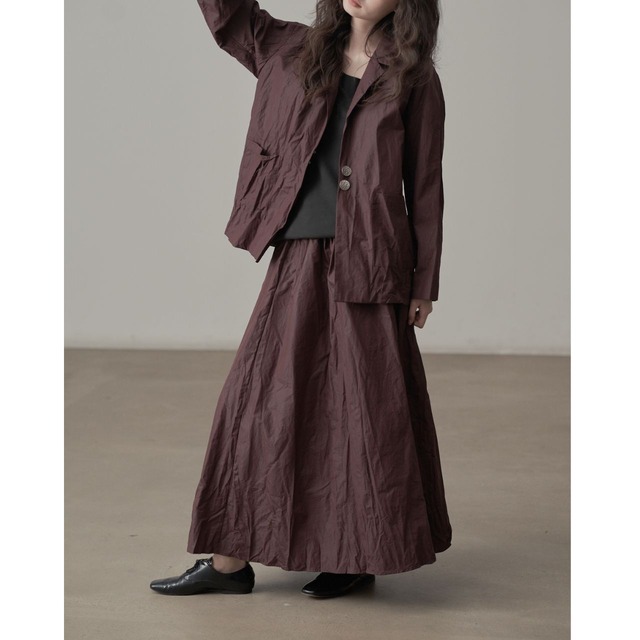 Wrinkle-processed jacket & a-line maxi skirt set【2color】 C1068