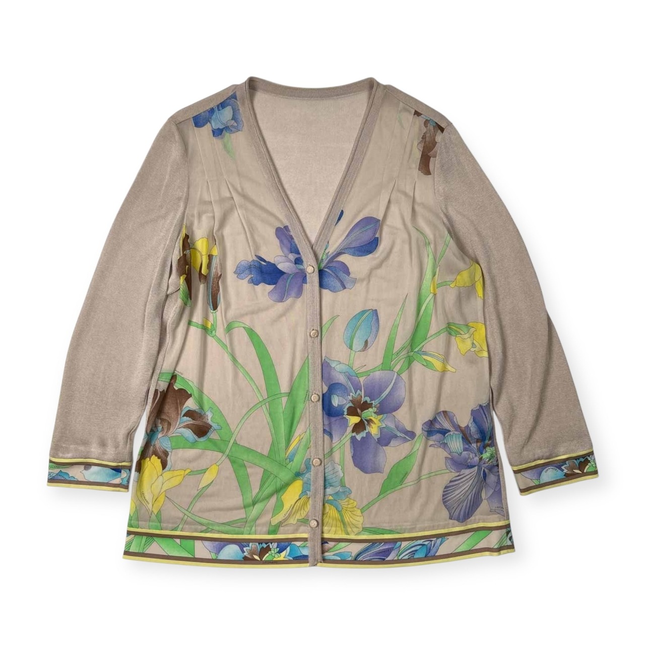 LEONARD レオナール 花柄 切替 シルク混 メッシュ カーディガン サイズ 38 /レディース/ベージュ系/絹混