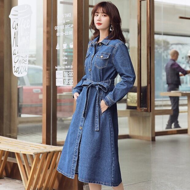 秋新作 レディース ワンピース 秋 デニム ワンピース レディース 膝下ワンピース ミモレ丈 ワンピース 着やせワンピース 長袖ワンピース Aライン ウエストマーク ワンピ ウエストリボン ワンピース 前ボタンワンピース フロントボタンワンピース 体型カバー ワンピース