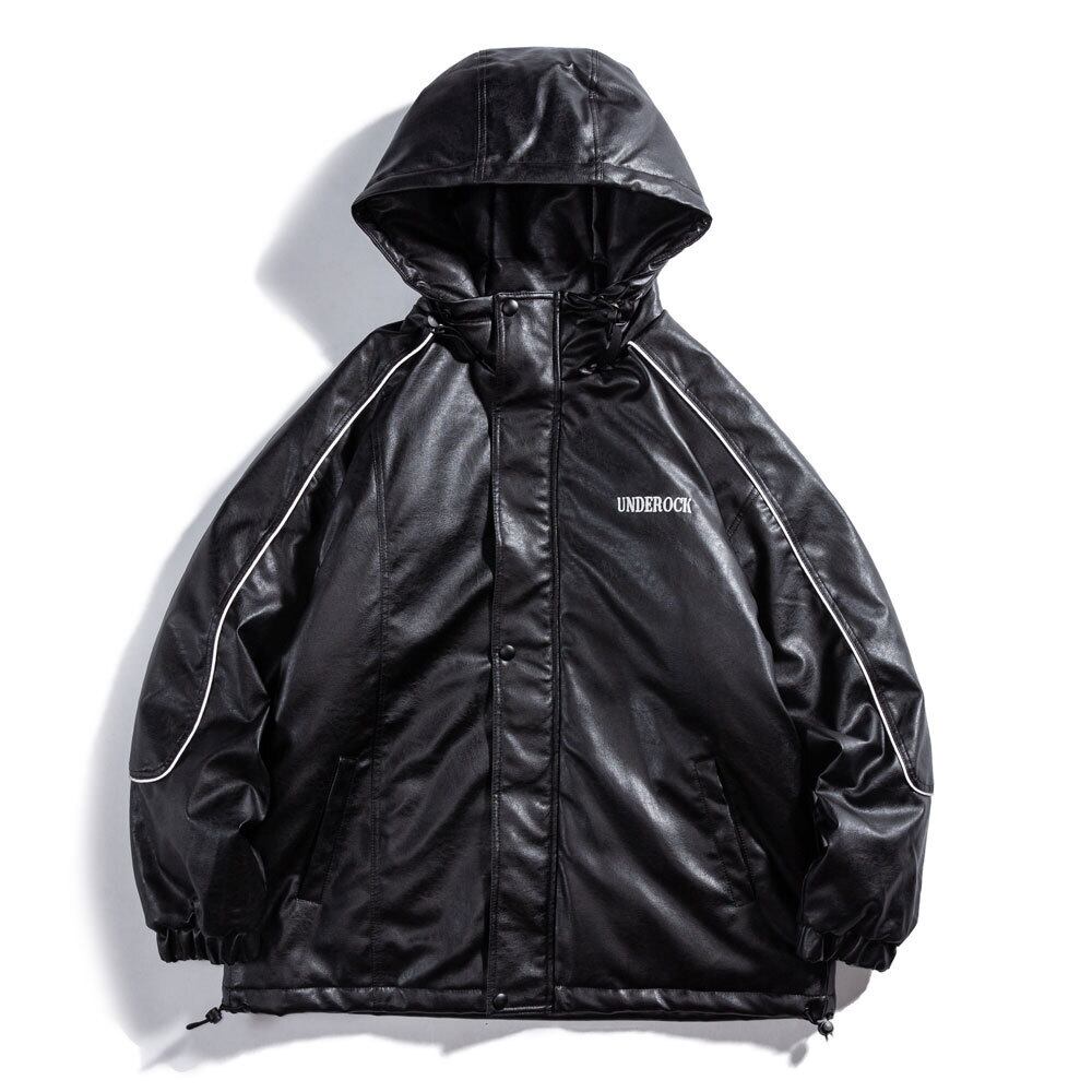 【新作】【送料無料】 Yidao Vintage Winter ese TideStreetフード付きオートバイレザーコットンジャケットメンズ暖かく防風コットンジャケット-アリババ ストリート ウィンター 冬物 ビンテージ hip6-161155948465259