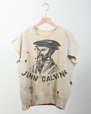 vintage good damaged v-gusset cut off sweat / "JOHN CALVIN"