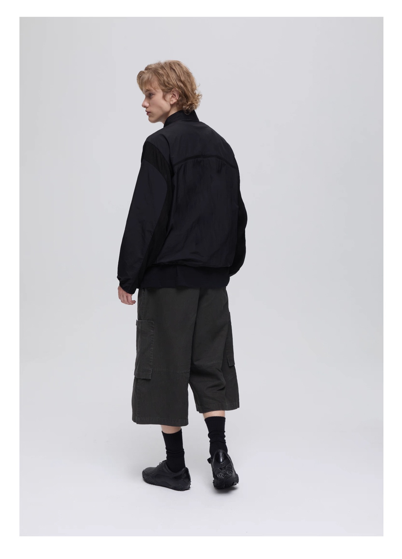 DECESOLO25SS UVカットパッチワークカラースタンドアップジャケット