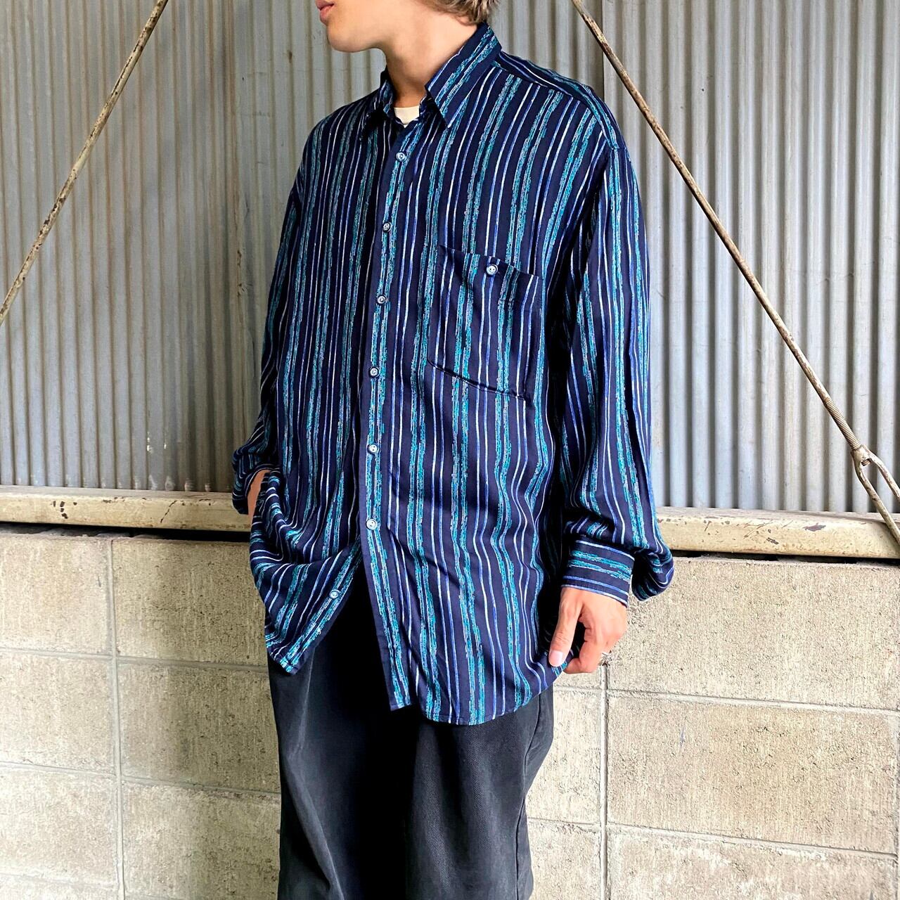 Casa Moda ユーロブランド レーヨン 長袖 ストライプシャツ メンズxl相当 古着 ネイビー ブルー 紺色 青色 長袖シャツ Ws22 50 Sa24 Cave 古着屋 公式 古着通販サイト
