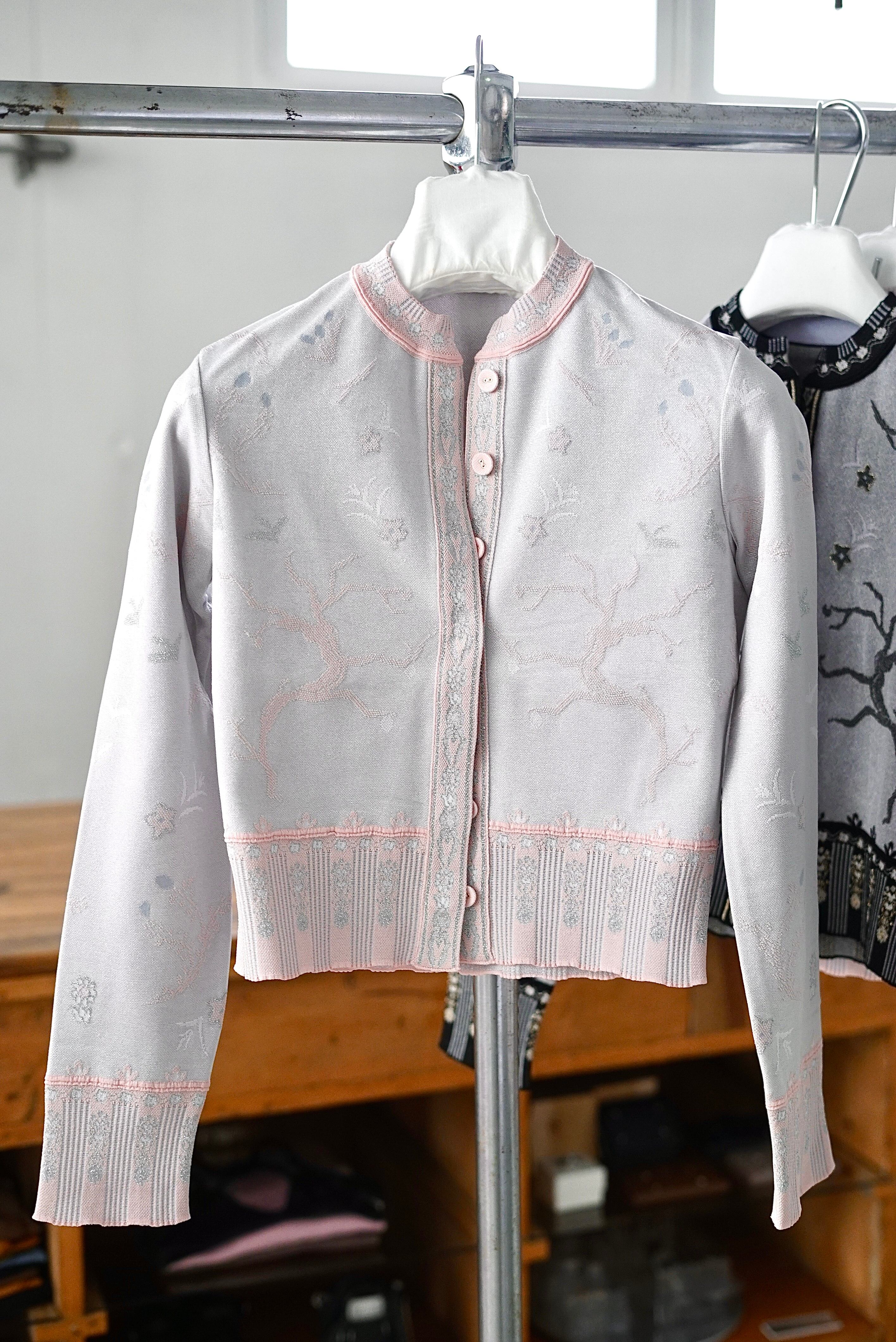 Mame Kurogouchi / Layered Jacquard Knit Cardigan ( BLACK, PINK