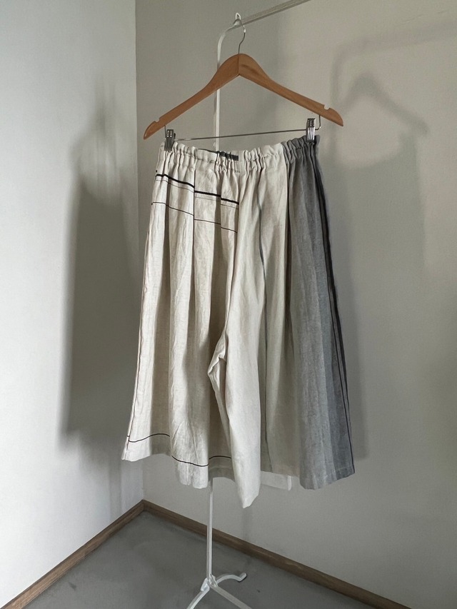 29)  ワイドパンツ ショート ポケット  コットン WH/GY  玉木新雌 tamaki niime