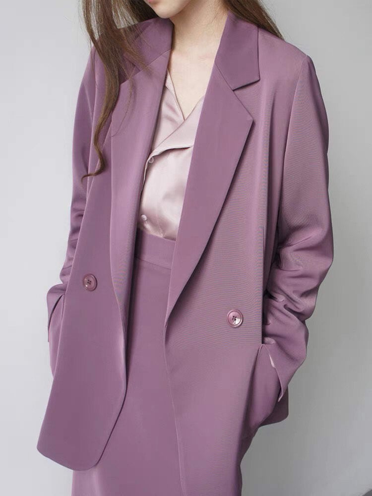 ラベンダーカラースーツスタイルセットアップ 大人きれいめコーデ フォーマル 着痩せ 大きいサイズ 韓国 CH6333