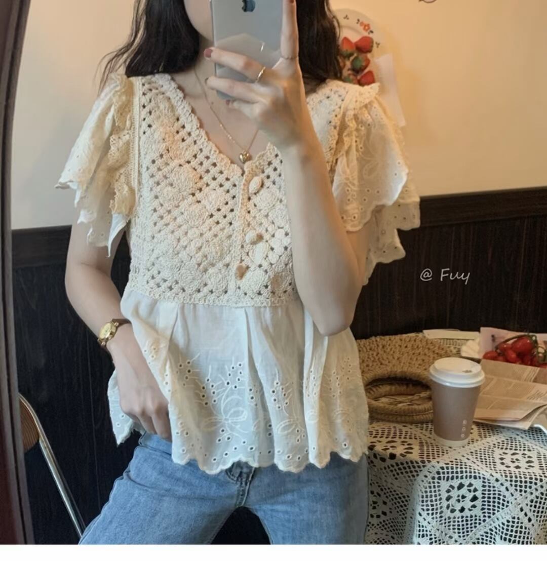 かぎあみ切り替えブラウス　AJ1079-E01