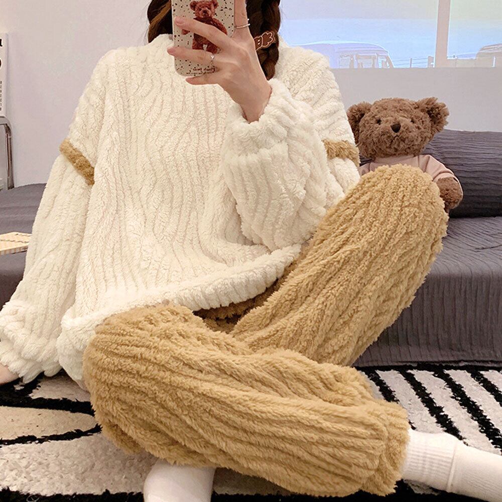 フリース パジャマ 上下セット レディース 秋冬 セットアップ 韓国 おしゃれ 大人 かわいい 軽い 暖かい 防寒 保温 もこもこ ふわふわ ボアパジャマ 大人可愛い 大人女子