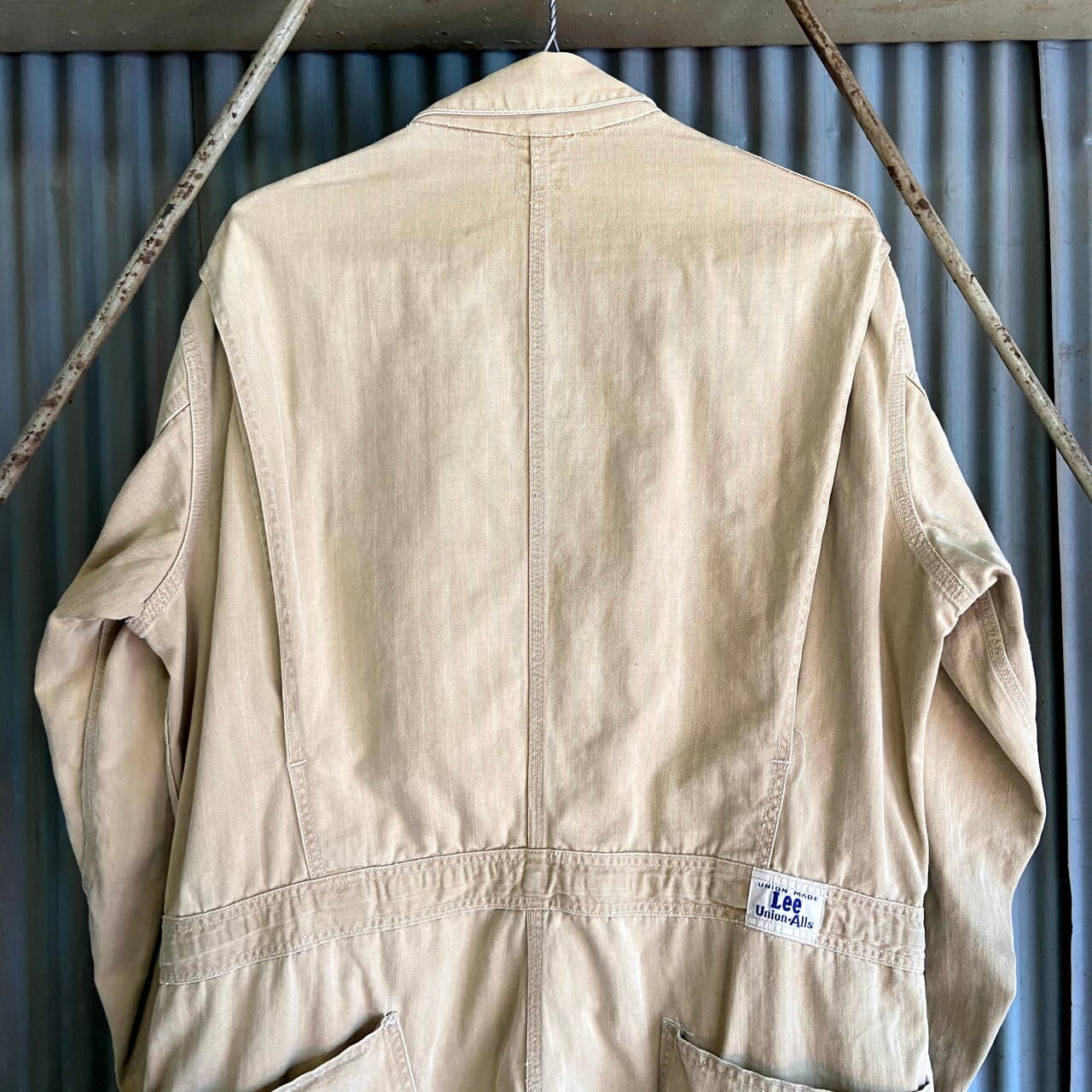 50年代 Lee リー ロングL UNION ALLS オールインワン メンズXL相当 Ｗ40 古着 50s ビンテージ ヴィンテージ つなぎ HBT  ヘリンボーンツイル TALONジップ ベージュ 【オーバーオール】 | cave 古着屋【公式】古着通販サイト