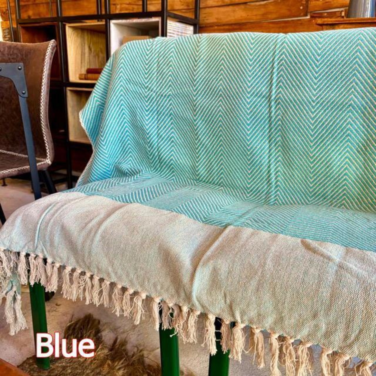 India Cotton Throwket Wave 140x200cm 5 colors available: Yellow, Olive, Blue, Natural, and Mocha
