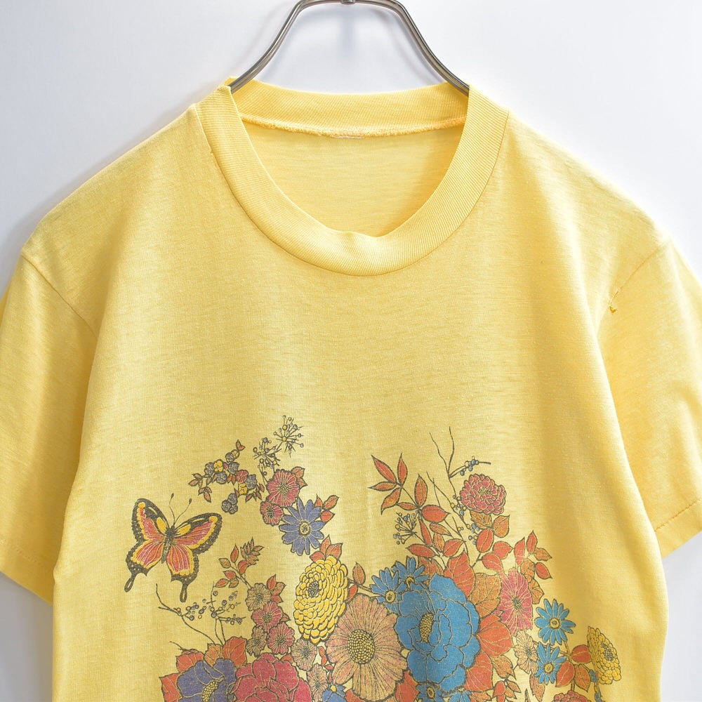 古着 ビンテージ 80s USA 花柄 総柄 Tシャツ テロテロ 美品 希少 80s～アメリカ製 JACQUES Moret レトロフラワープリント デザイン T