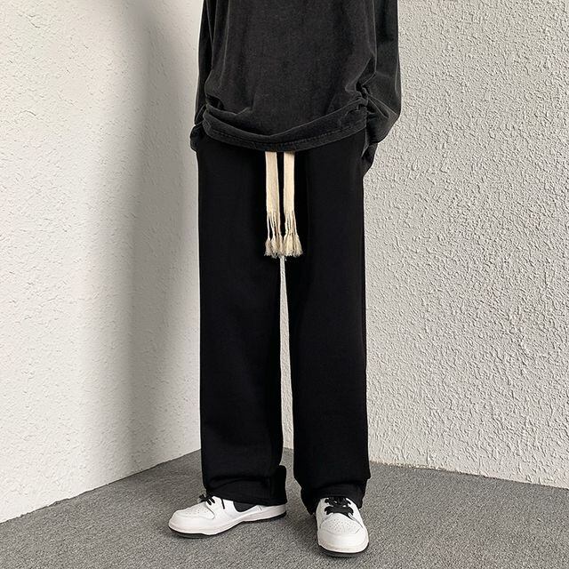 【予約販売】ワイドパンツ ボトムス メンズ 無地 ウエスト紐 ゆったり グレー ブラック カジュアル こなれ感 お洒落 韓国 トレンド 秋 冬 M/L/XL/2XL/3XL/4XL/5XL