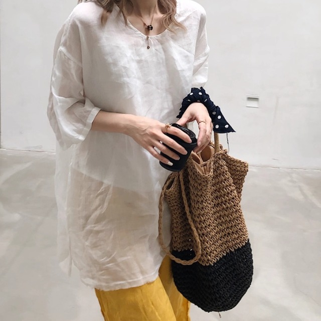 刺繍入り　デザイン　Aライン　シャツ　チュニック 2color  00215